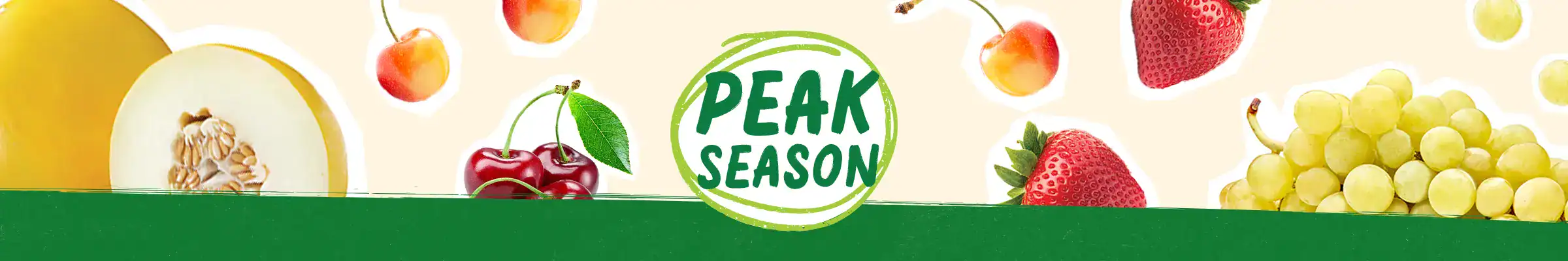 Peak Season Produce logo surrounded by produce