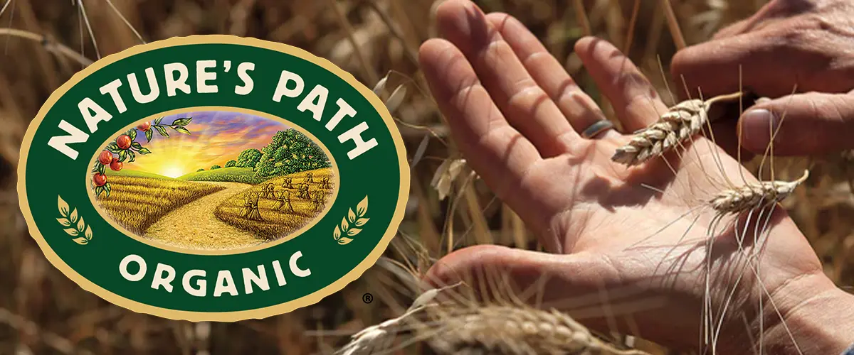 Nature's Path Organic logo next to wheat field