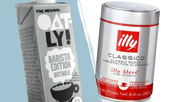Oatly oat milk and illy coffee